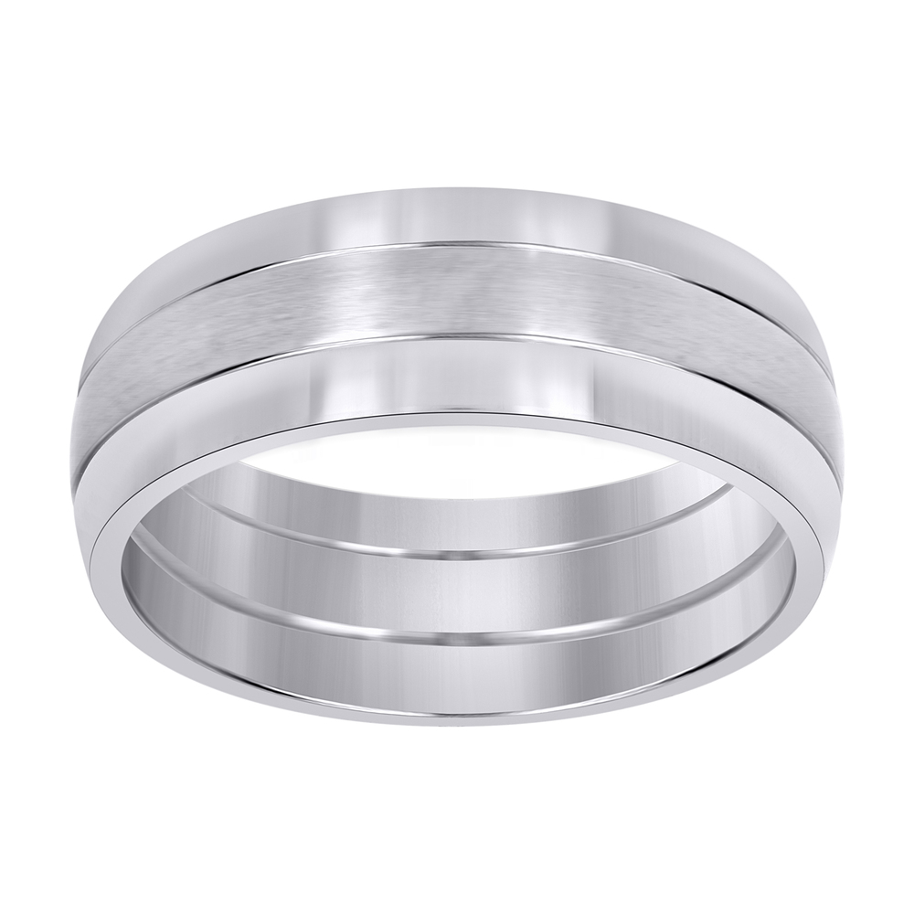 Stainless Steel Mens Center Brushed Double Grooved Size-9 Comfort-Fit Band Ring